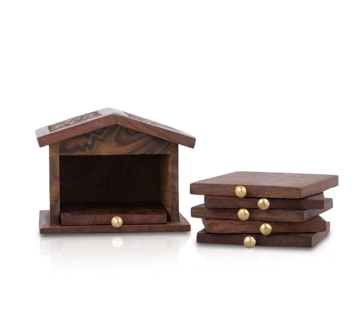 Wooden Hut Table Coasters/ Carved Wood Coasters