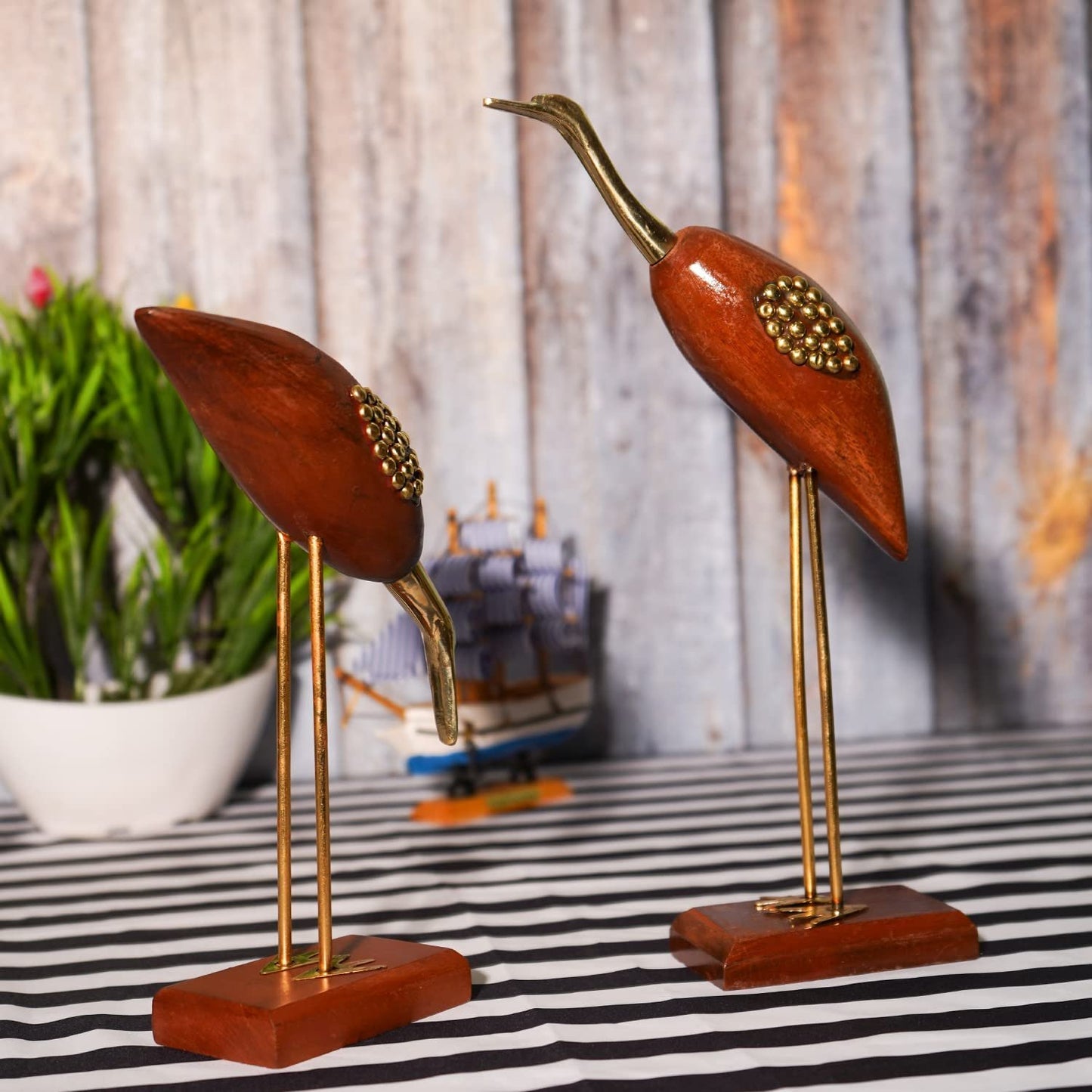 Wooden Antique Decorative Saras Swan Crane Love Birds