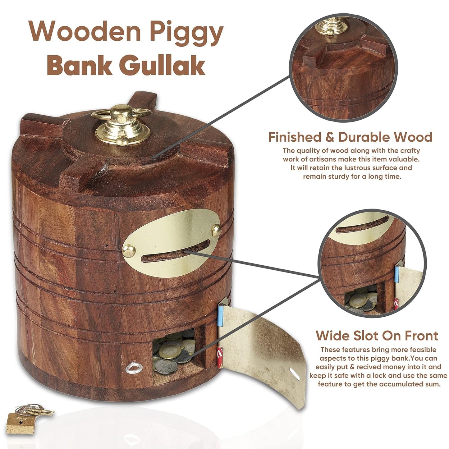 Wooden Handicrafts Money Box with Lock Water Tank Shape