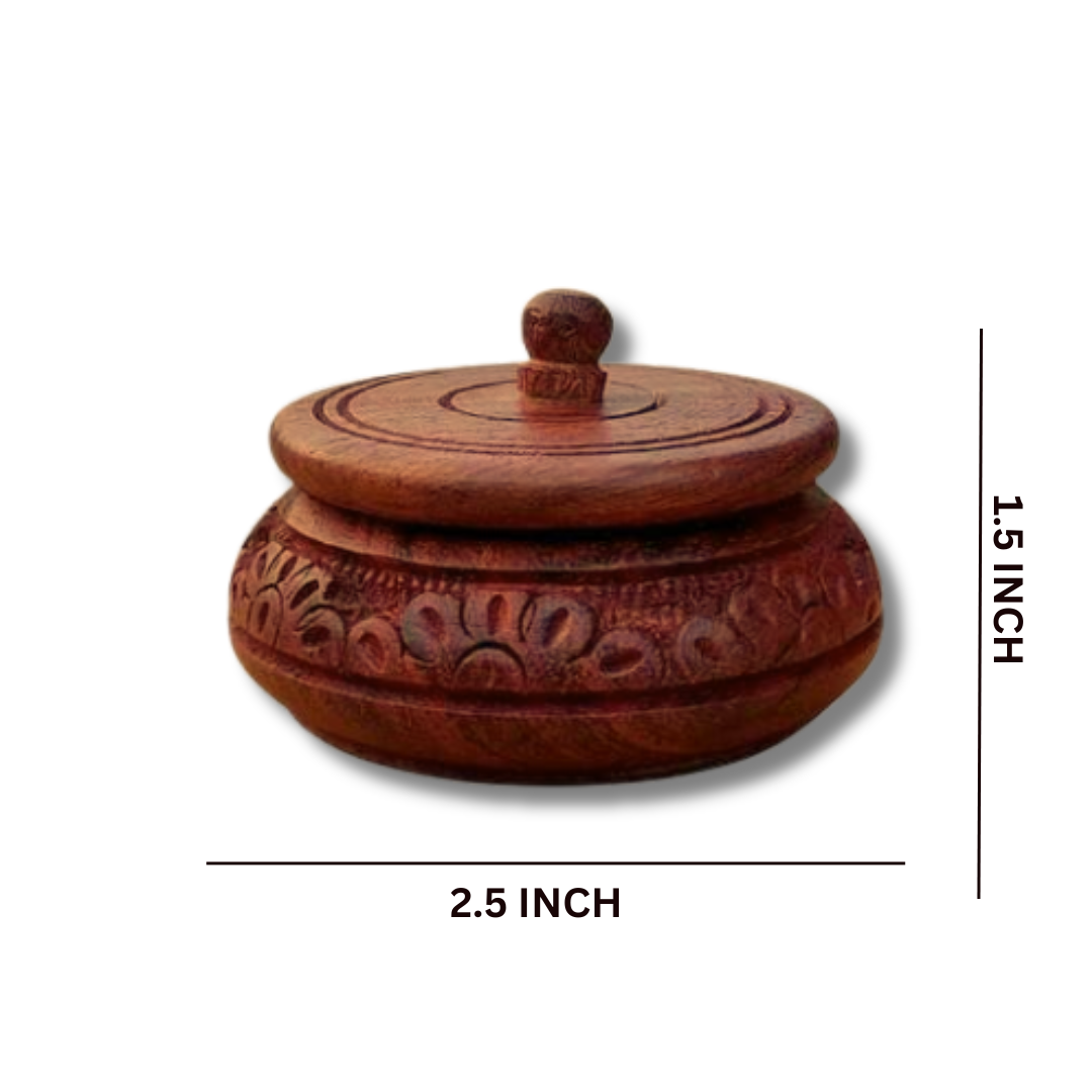 Wooden decorative round shape sindoor box pack of 2