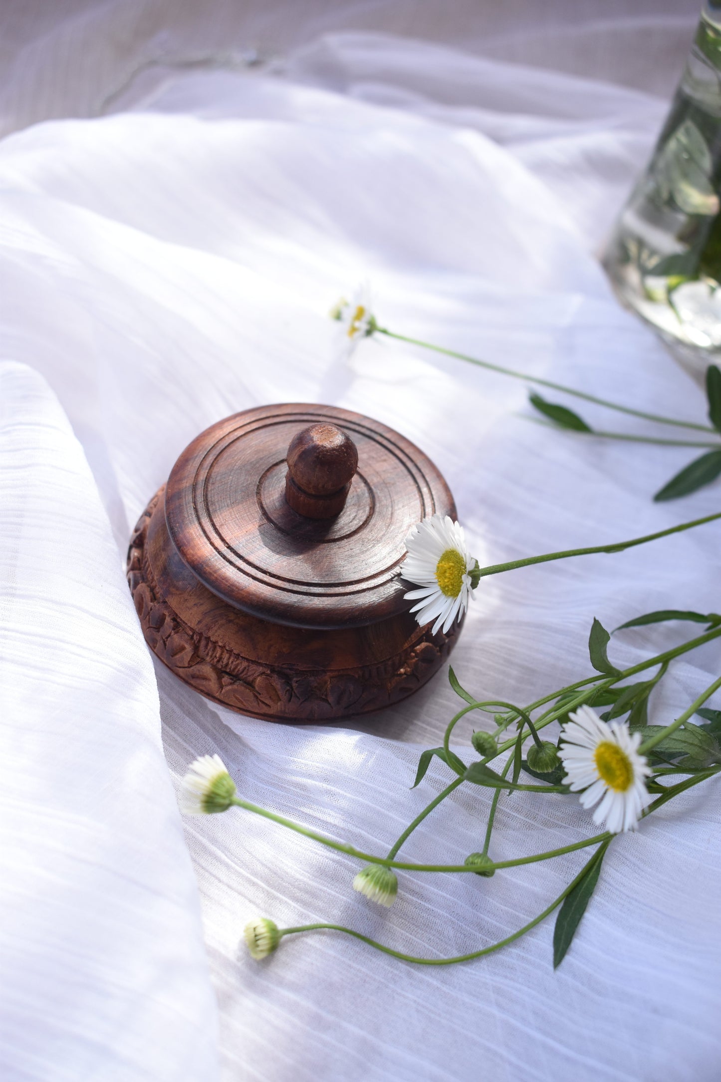 Wooden decorative round shape sindoor box pack of 2