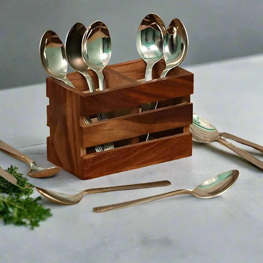 Wooden Cutlery Utensil Holder (2 Partitions)