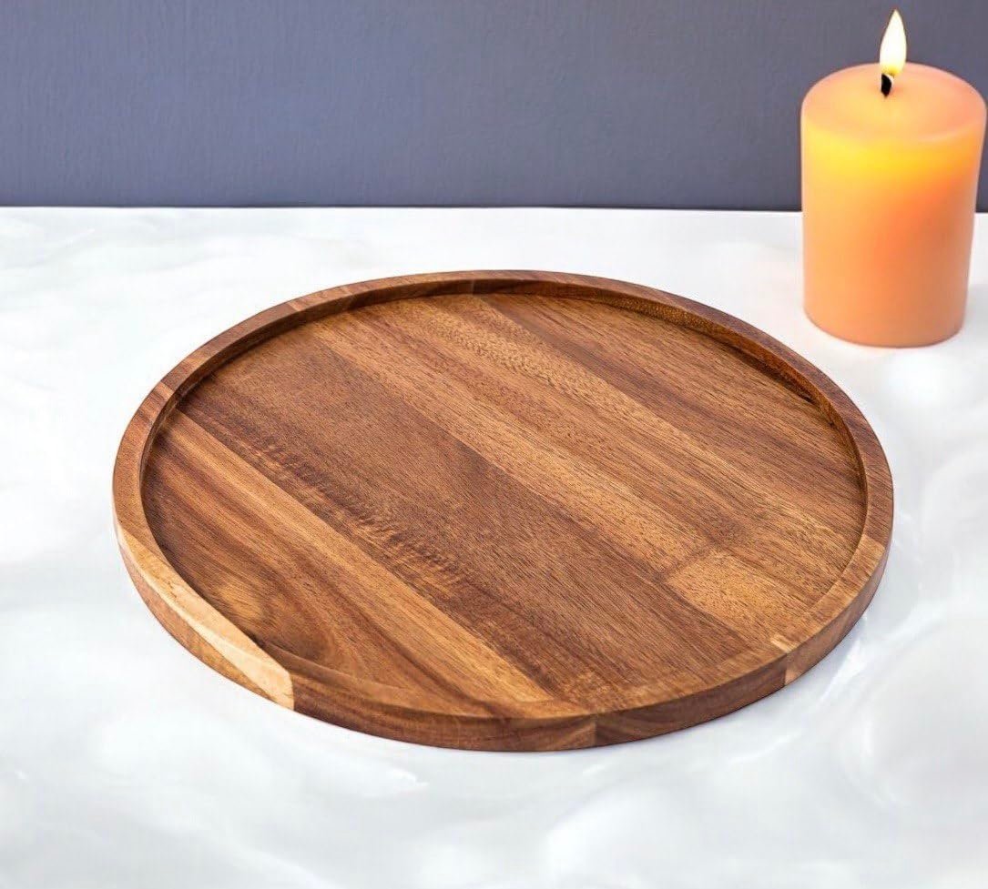 Wooden Rustic Round Serving Tray