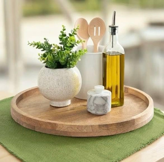 Wooden Rustic Round Serving Tray