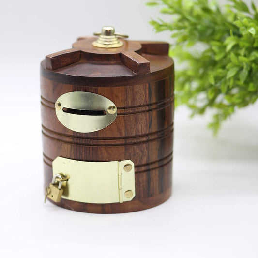 Wooden Handicrafts Money Box with Lock Water Tank Shape