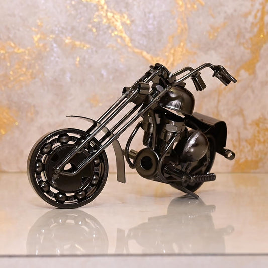 Metal Handmade Vintage Motor Bike Miniature Decorative Show Piece, silver, metallic