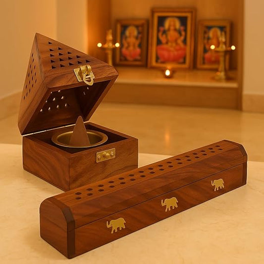 Wood Pyramid Dhoop Stand & 10 Inch Agarbatti Stand Combo