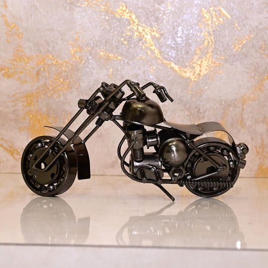 Metal Handmade Vintage Motor Bike Miniature Decorative Show Piece, silver, metallic