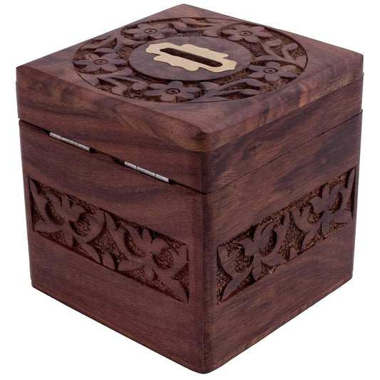 Wooden Handmade Piggy Coin Storage 4 Inch Fully Carved Coin Bank
