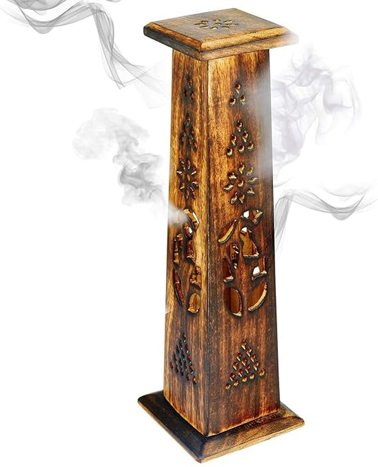 Wooden Incense Stick & Cone Burner Holder Tower