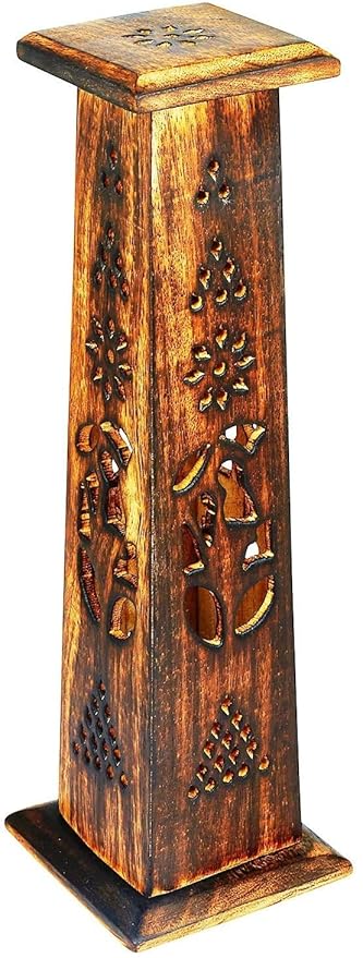 Wooden Incense Stick & Cone Burner Holder Tower