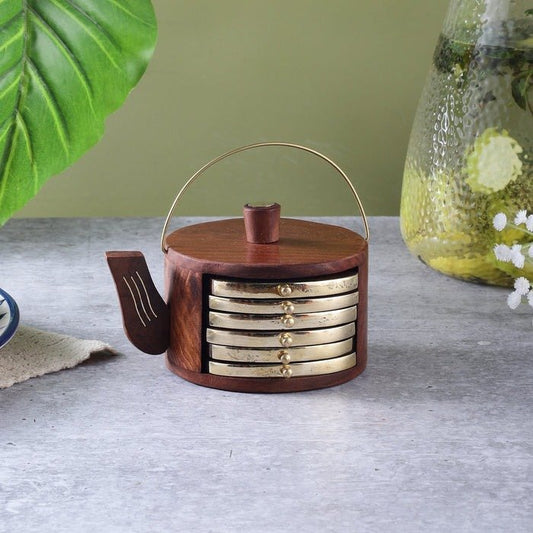 Kettle-Shaped Wooden Coasters for Cups & Mugs
