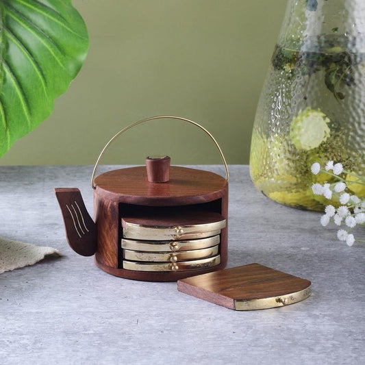 Kettle-Shaped Wooden Coasters for Cups & Mugs