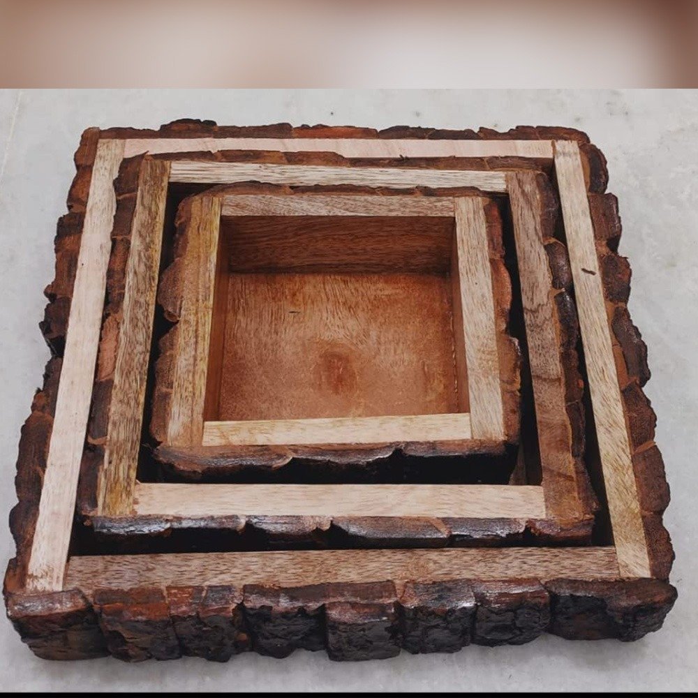 Wooden Sheesham Handcraft Tray Set of 3
