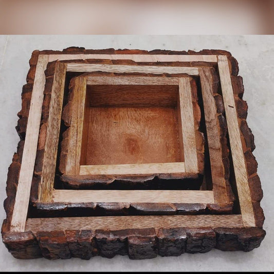 Wooden Sheesham Handcraft Tray Set of 3