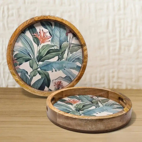 Flower Print Wooden Trey