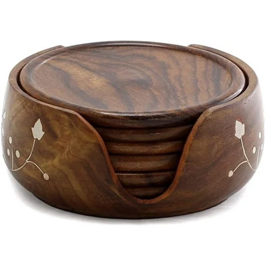 Wooden Beautiful Tea Coaster Set Plate with Stand